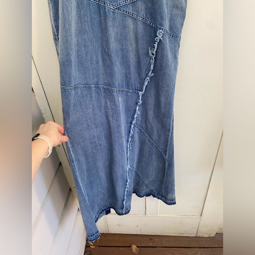 NWT Fashion Nova Delilah Denim Maxi Dress Med Strapless Corset Bustier Stretch - Picture 9 of 14